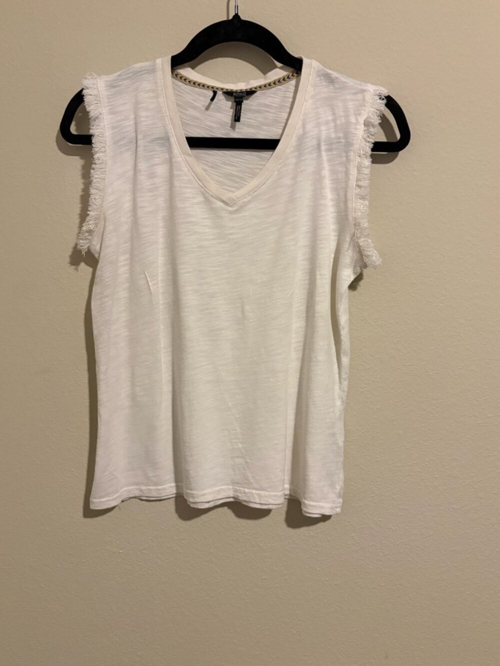 Buffalo David Bitton White Frayed V Neck Tank Top XS